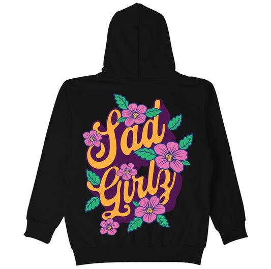 SUDADERA CON CAPUCHA FLORAL SADGIRLZ - NEGRO