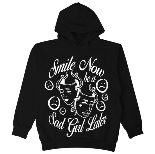 SUDADERA CON CAPUCHA SADGIRLZ SMILE NOW - NEGRO