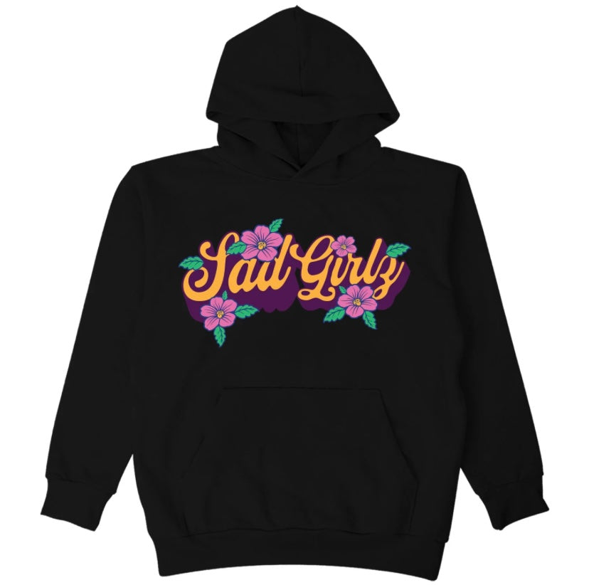 SUDADERA CON CAPUCHA FLORAL SADGIRLZ - NEGRO